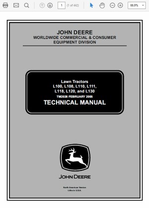  John Deere L100, L108, L110, L111, L118, L120, L130 Lawn Tractor TM-2026