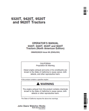 John Deere 9320T 9420T 9520T 9620T Tractors Operator&#x27;s Manual 