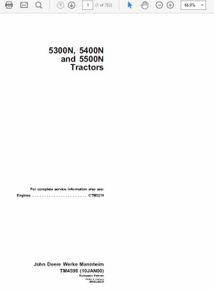  John Deere 5300N, 5400N and 5500N Tractors Technical Manual TM-4598