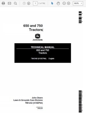  John Deere 650 and 750 Tractors Technical Manual TM-1242