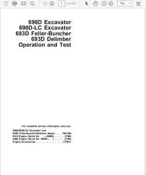  John Deere 690D and 693D Excavator Technical Manual TM-1387 &amp; TM-1388