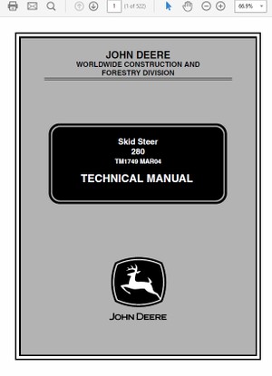  John Deere 280 Skid Steer Loader Technical Manual TM-1749