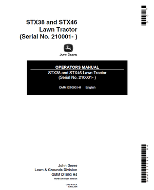 John Deere STX38 STX46 Lawn Tractor Operators Manual 