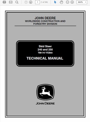  John Deere 240 and 250 Skid Steer Loader Technical Manual TM-1747