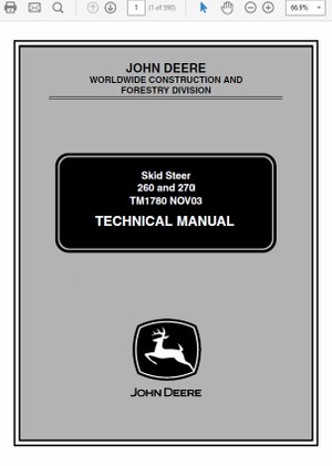  John Deere 260 and 270 Skid Steer Loader Technical Manual TM-1780