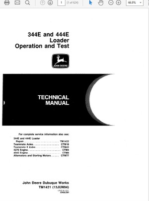  John Deere 344E and 444E Loader Technical Manual TM-1421 &amp; TM-1422