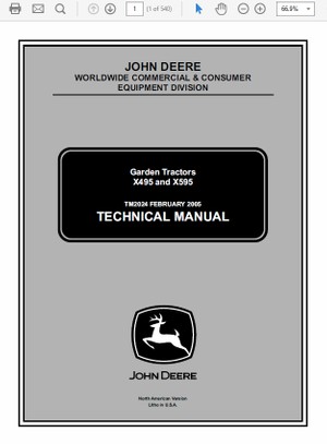  John Deere X495 and X595 Garden Tractors Technical Manual TM-2024