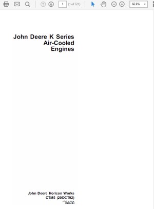 John Deere K Series Air Cooled &amp; Liquid Cooled Engines Repair Technical Manual