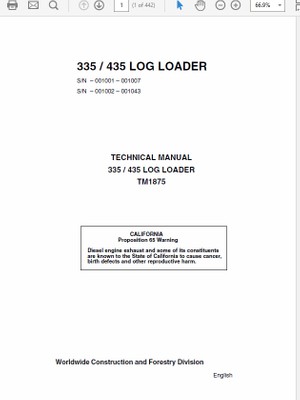 John Deere 335 435 Log Loader Technical Manual TM-1875