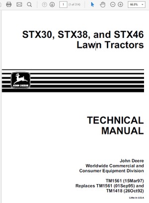  John Deere STX30, STX38, and STX46 Lawn Tractors TM-1561