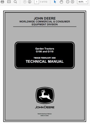  John Deere G100 and G110 Garden Tractors Technical Manual TM-2020