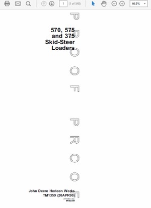 John Deere 570, 575, 375 Skid Steer Loader Technical Manual TM-1359