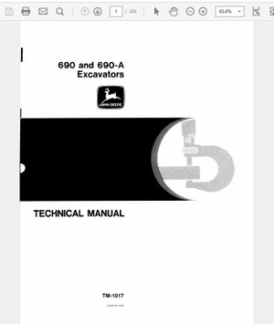  John Deere 690 and 690A Excavator Technical Manual TM-1017