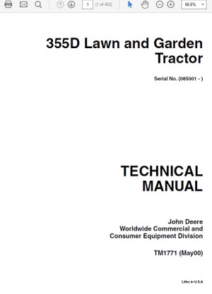 John Deere 355D Lawn and Garden Tractor Technical Manual TM-1771