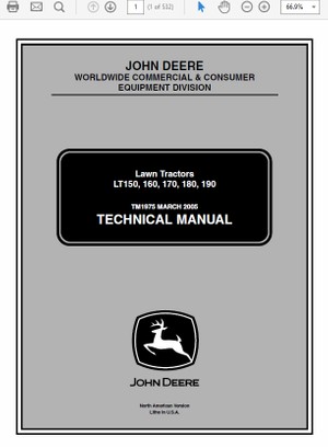  John Deere LT150, LT160, LT170, LT180, LT190 Lawn Tractors Technical Manual TM-1975