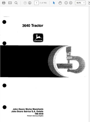  John Deere 3640 Tractor Technical Manual TM-4419