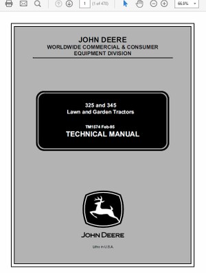  John Deere 325, 335 and 345 Lawn and Garden Tractors Technical Manual TM-1760