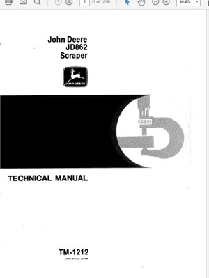  John Deere 862 Scraper Technical Manual TM-1212