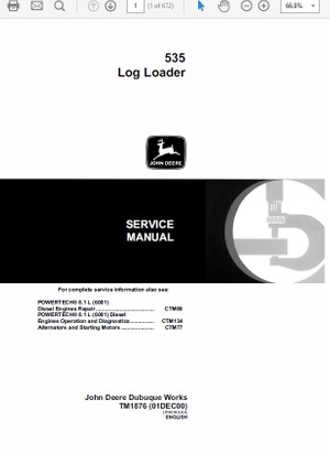  John Deere 535 Log Loader Technical Manual TM-1876