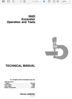 John Deere 595D Excavator Technical Manual TM-1444 &amp; TM-1445