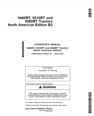 John Deere 9460RT 9510RT 9560RT TractorsOperator&#x27;s Manual 