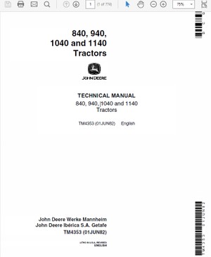 John Deere 840, 940, 1040, 1140 Tractors Technical Manual TM-4353