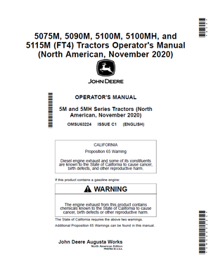 John Deere 5075M, 5090M, 5100M FT4 Tractors Operator Manual 