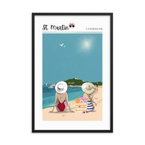 Framed Travel Poster of Saint Martin Beach, Travel Print Wall Print, Destination Gift.