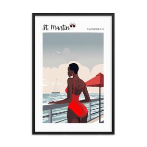 Framed Travel Poster Saint Martin Caribbean I Vintage Style Beach Vacation Wall Art 