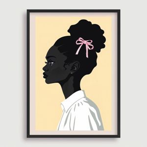 DIGITAL DOWNLOAD: Chic Portrait with Trendy Pink Bow—Coquette Cute Girly Wall Art 