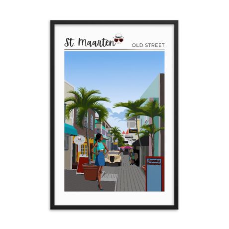 St. Maarten Old Street Framed Wall Art - Philipsburg Caribbean Scene