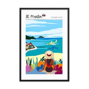 Framed Travel Poster of Saint Martin, Grand Case, Iconic Spot, Travel Print, Wall Art Decor.