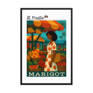 Souvenir Travel Poster Frame of St. Martin | Illustrated Caribbean Wall Art Print &amp; Travel Decor