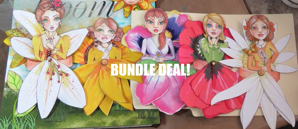 BUNDLE DEAL - 7 Blooming Flower Pot Paper Doll Kits - Digital Doanload