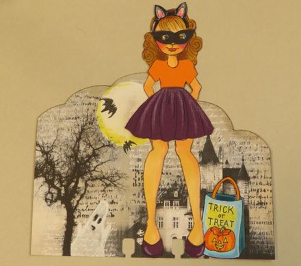Display Card - Julie Nutting CAT GIRL Halloween Trick or Treat Scene