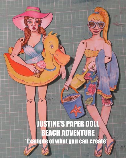 Justine&#x27;s Paper Doll Adevetnure BEACH DAY DRESS UP SET - Digital Download