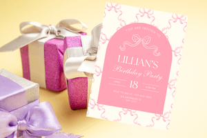 Pink Bow Birthday Party Invitation – Elegant &amp; Whimsical Printable Invite for Girls