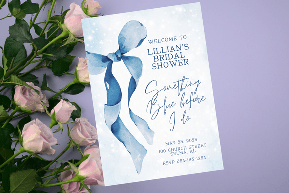 Elegant Blue Ribbon Bridal Shower Invitation