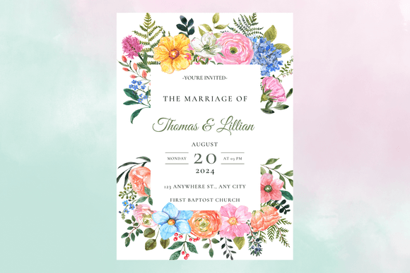 Elegant Watercolor Floral Wedding Invitation Template | Editable Marriage Invite
