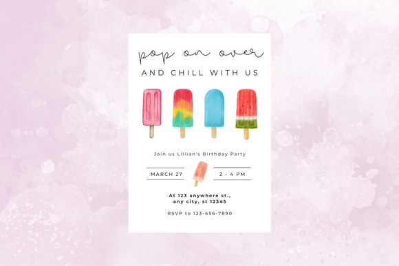 Pop On Over Popsicle Birthday Invitation | Summer Party Printable Invite for Kids