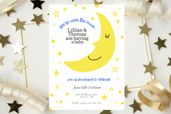 Over The Moon Baby Shower Invite Template, Editable Gender Neutral Invite, Instant Download