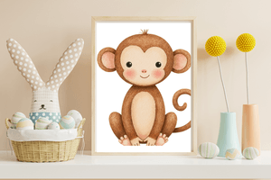 Watercolor Baby Monkey Nursery Wall Art | Printable Jungle Safari Animal Decor