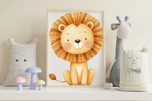 Watercolor Baby Lion Nursery Wall Art | Jungle Safari Animal Printable