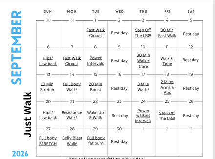 September 'Just Walk!' Workout at Home Calendar + FREE GIFT