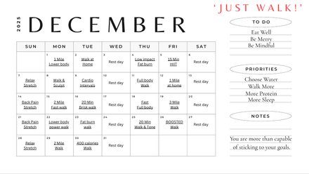 December Walk-At-Home Calendar