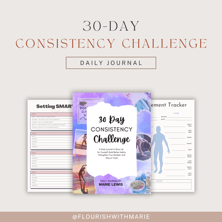 30 Day Consistency Challenge Journal (Digital &amp; Printable) + Mindset Cheat Sheet