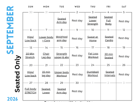 September SEATED ONLY Workout at Home Calendar + FREE GIFT