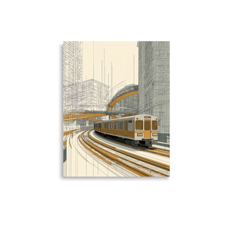 Urban Curve: Modern City Train Art Poster 11x 14"