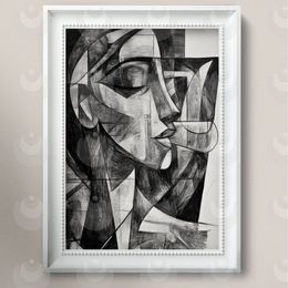 Abstract Woman – Cubist Style Black &amp; White Digital Prin