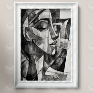 Abstract Woman – Cubist Style Black &amp; White Digital Prin